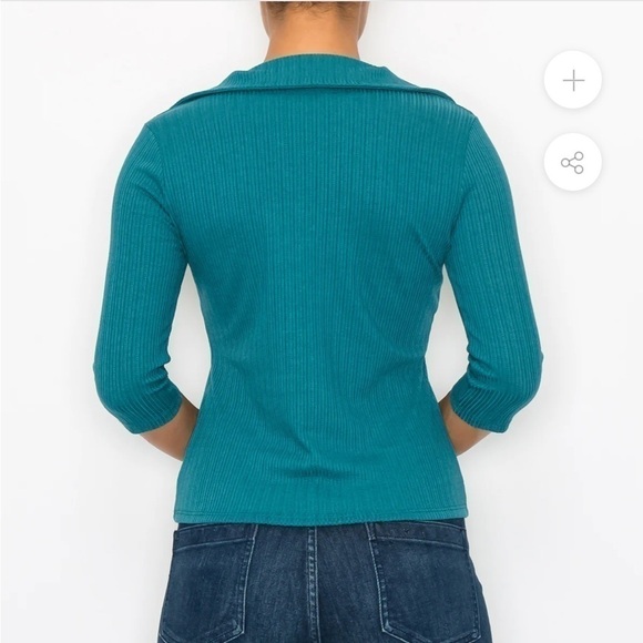 2/$30 W5 Concepts Shaded Spruce 3/4 Sleeve Pointelle Collared Polo Size Large - Picture 4 of 13
